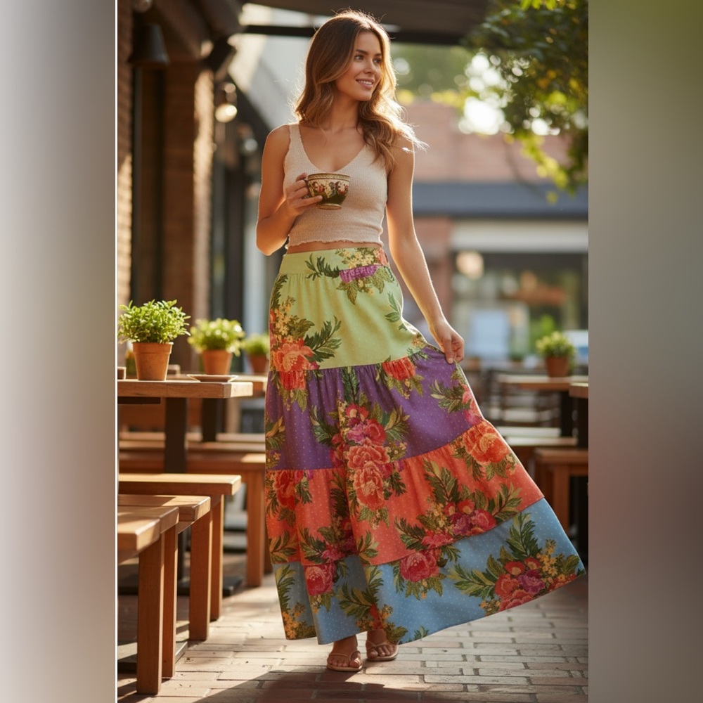Farm Rio x Anthropologie Tiered Floral Maxi Skirt - Picture 2 of 16